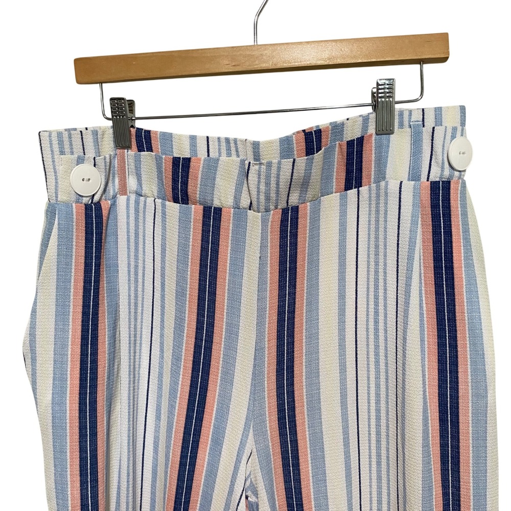 Studio JPR Womens XL Wide Leg Crop Pants Blue Pink Striped Nautical Button Trim - Picture 5 of 11